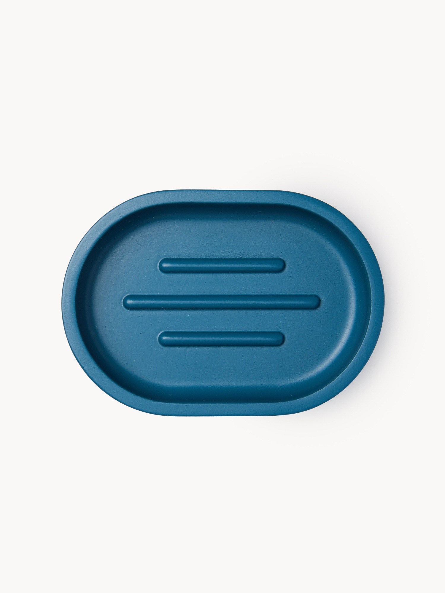 Solid color polyresin soap dish, Blue, large image number 0