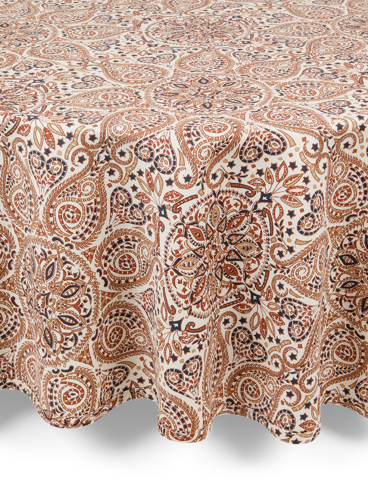 Round Cotton Panama tablecloth with geometric print, Pink, large image number 0