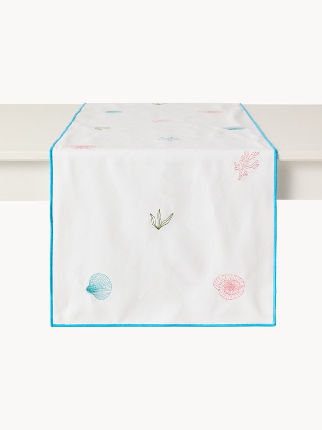 Runner in cotone con ricami marini