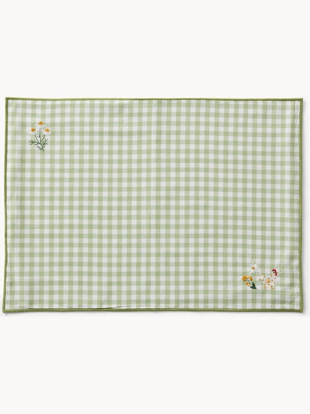 Embroidered gingham cotton placemat