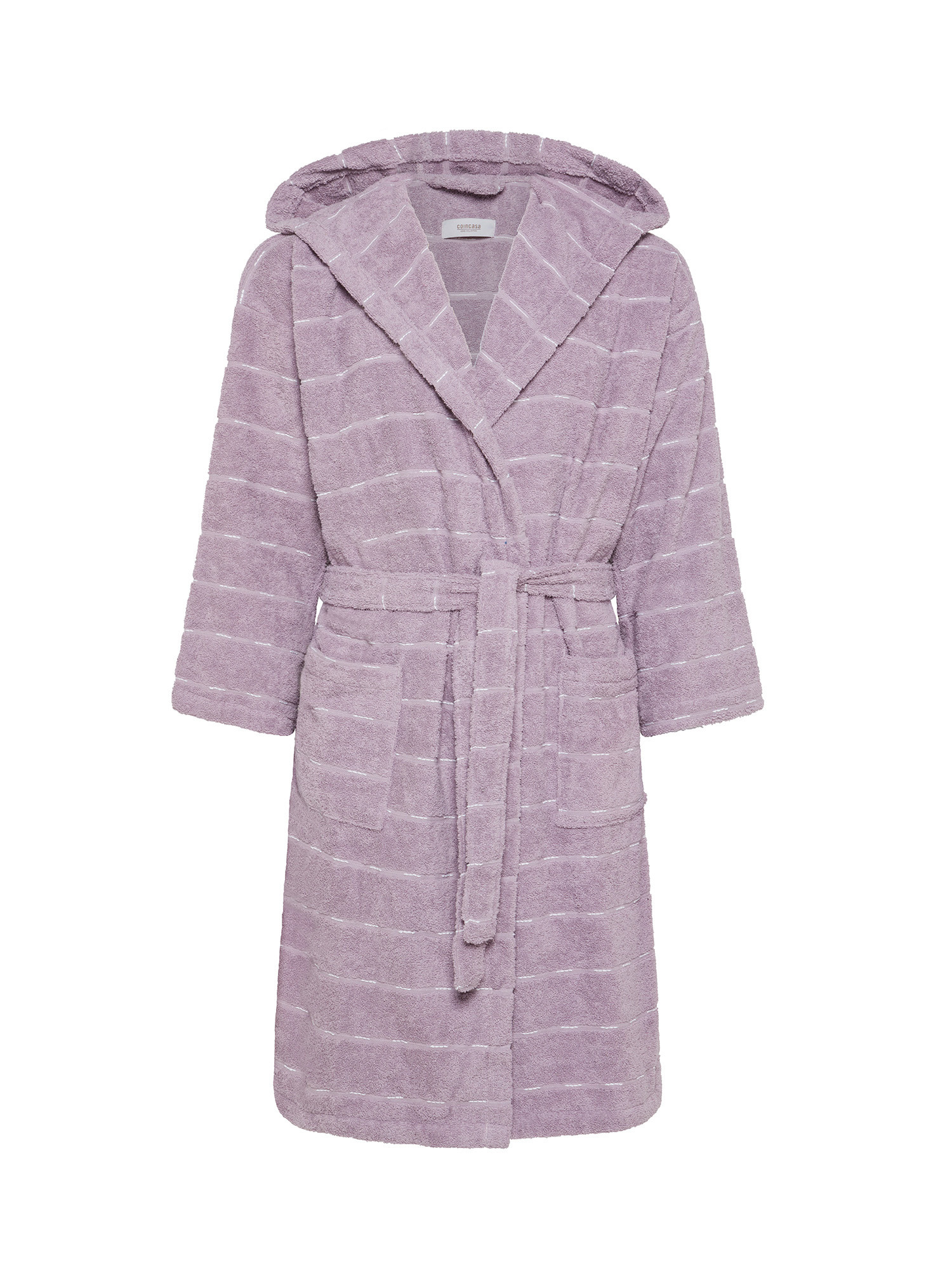 Yarn-dyed pure cotton bathrobe with stitching effect, Pink, large image number 0