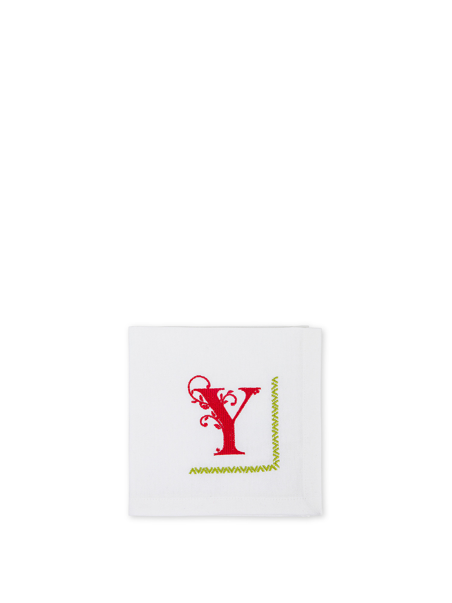 Pure cotton napkin with letter Y embroidery, White, large image number 0