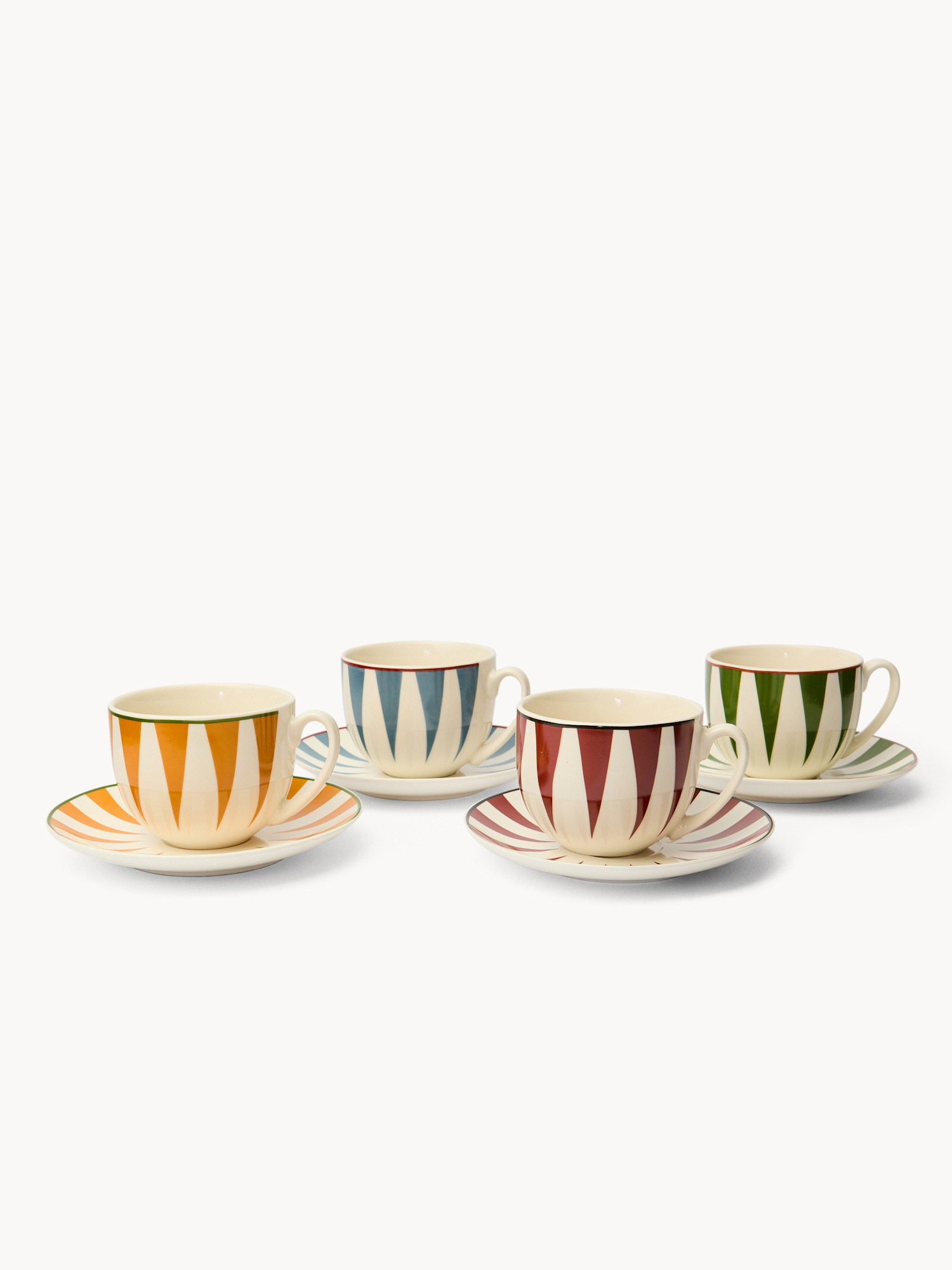 Set of 4 striped new bone china tea cups, Multicolor, large image number 1