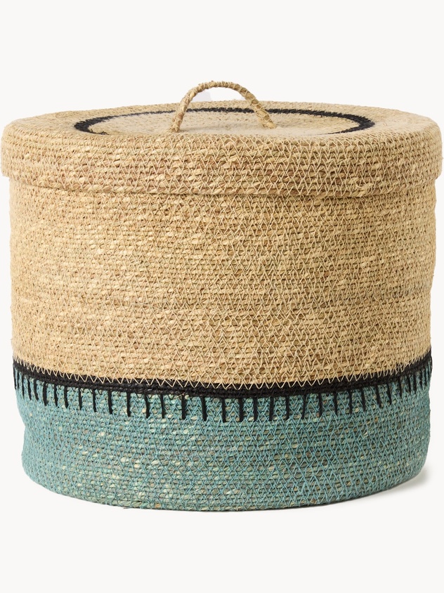 Cesto in seagrass intrecciato e dipinto a mano