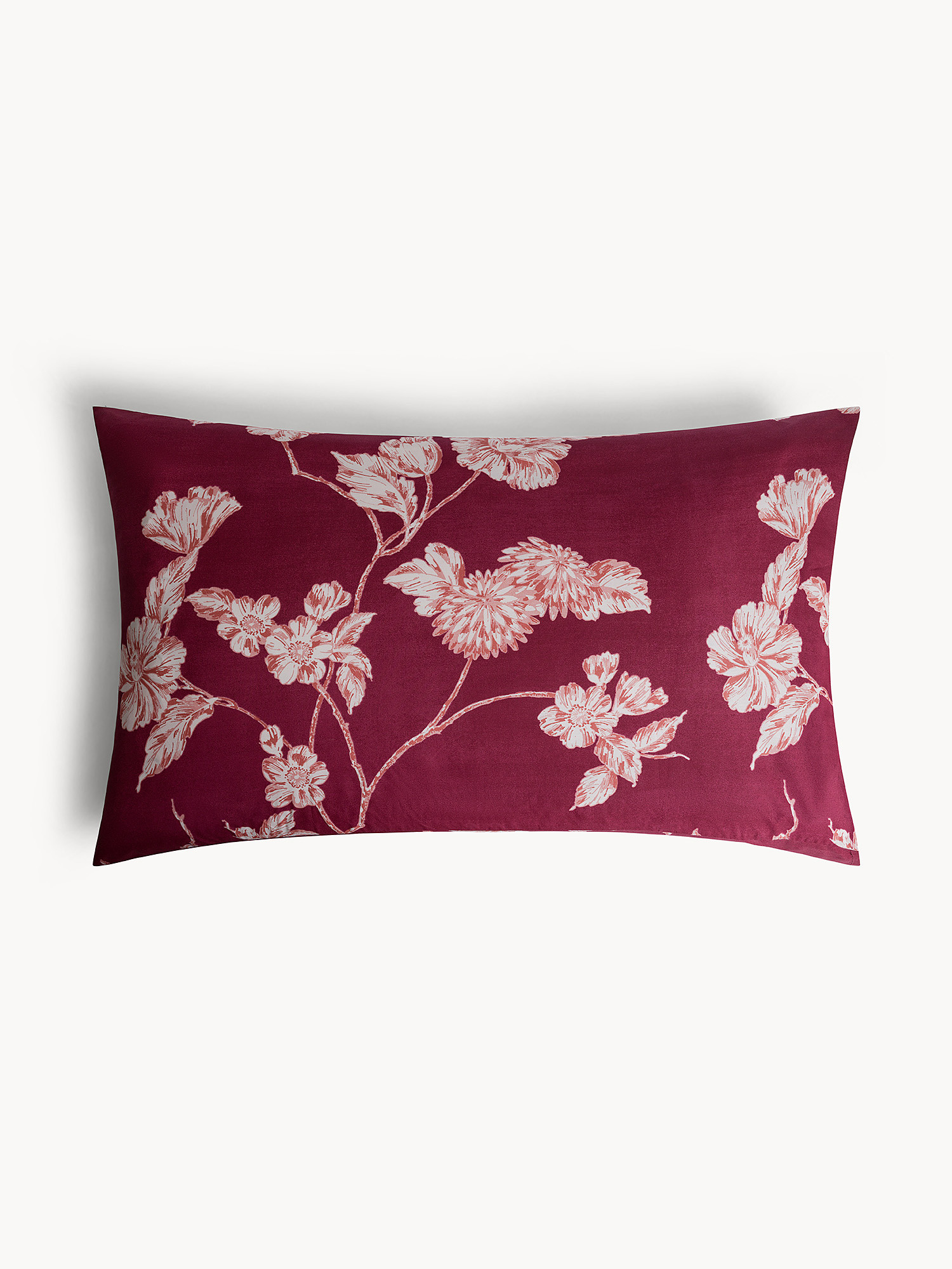 Federa in cotone percalle stampata floreale, Rosso bordeaux, large image number 0