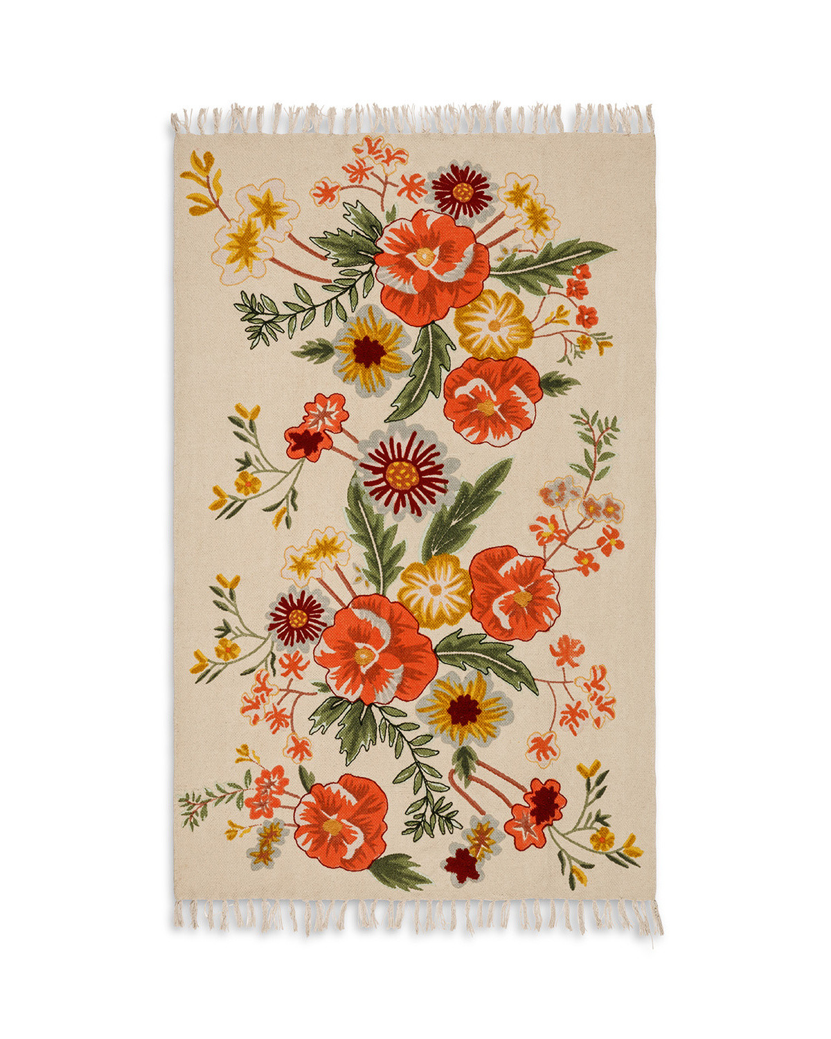 Cotton rug with flower embroidery, Beige, large image number 0
