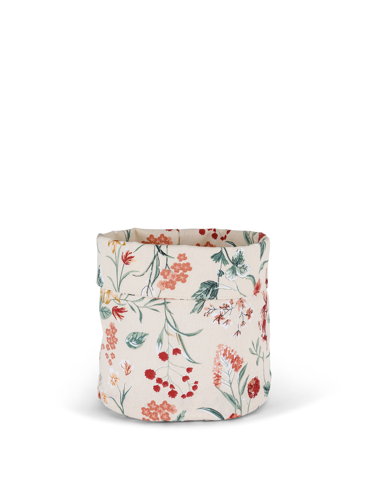 100% cotton basket with floral print, Beige, large image number 0