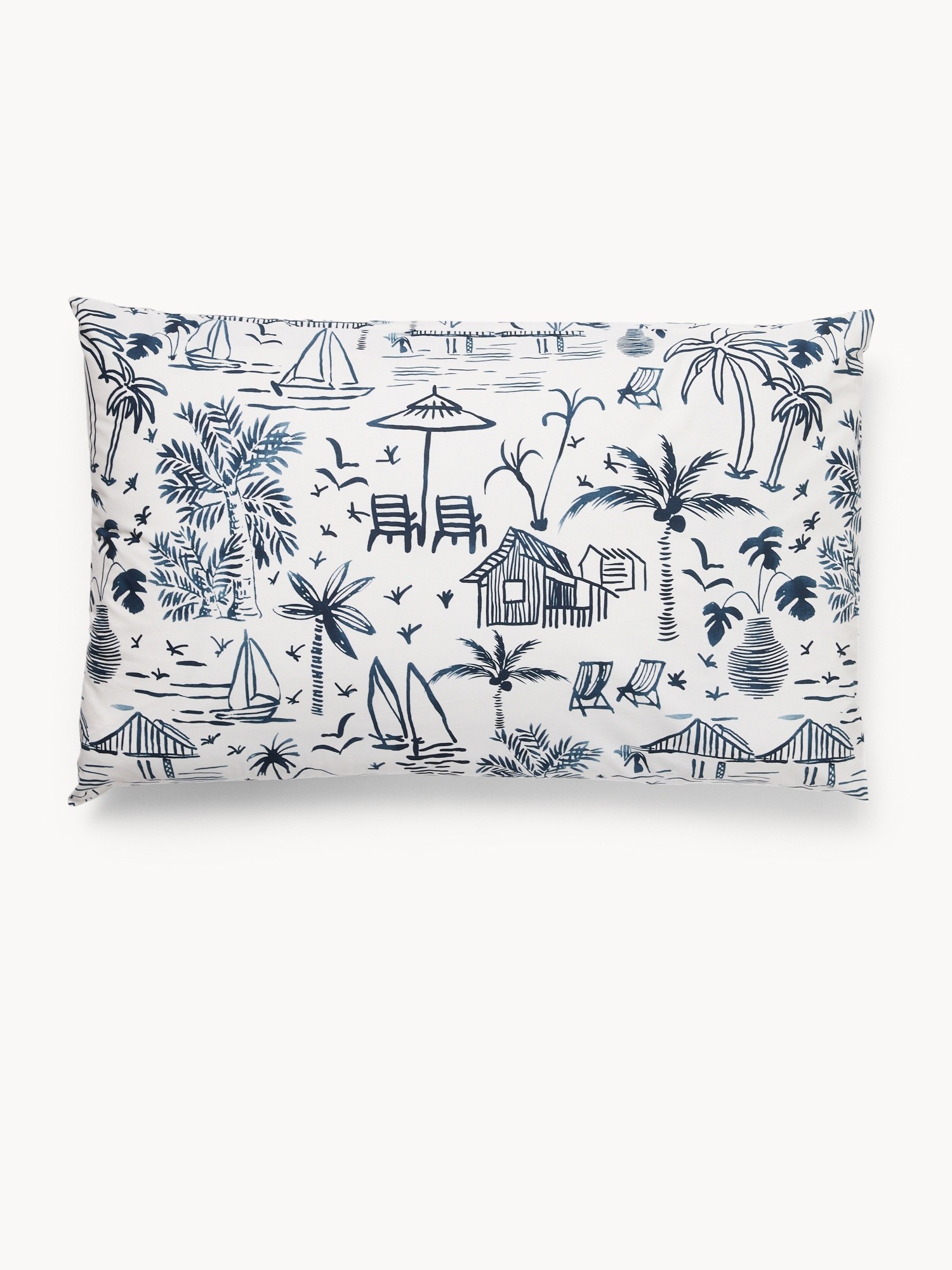 Federa in cotone percalle fantasia marinara, Bianco/Blu, large image number 1