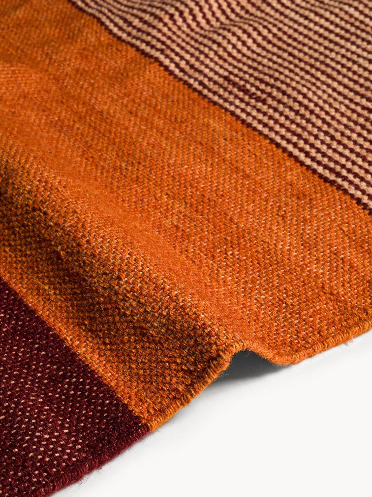 Tappeto in misto lana con fasce colorate e frange, Arancione, large image number 2