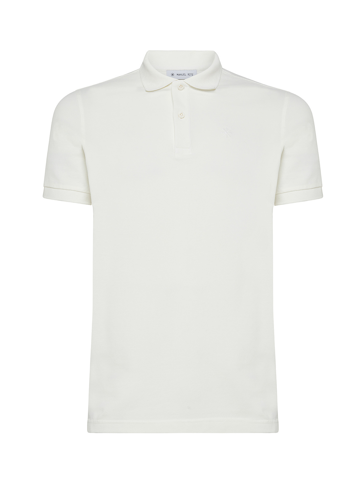 Manuel Ritz - Garment-dyed polo shirt in stretch cotton with logo, White, large image number 0