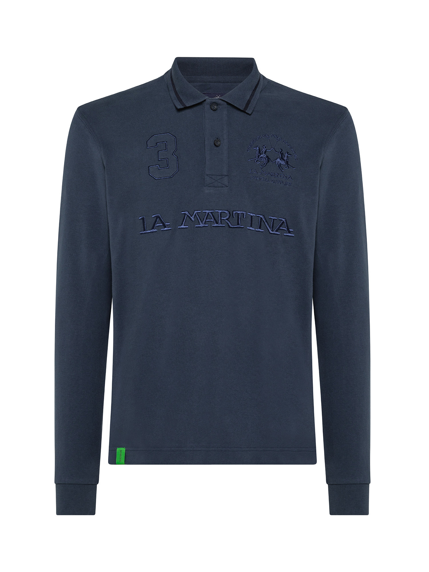 Regular fit long-sleeved polo shirt in pure cotton, Dark Blue, large image number 0