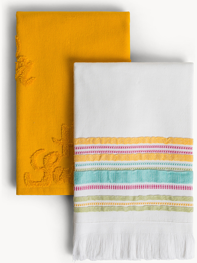Set 2 strofinacci in puro cotone stampa Hello Summer