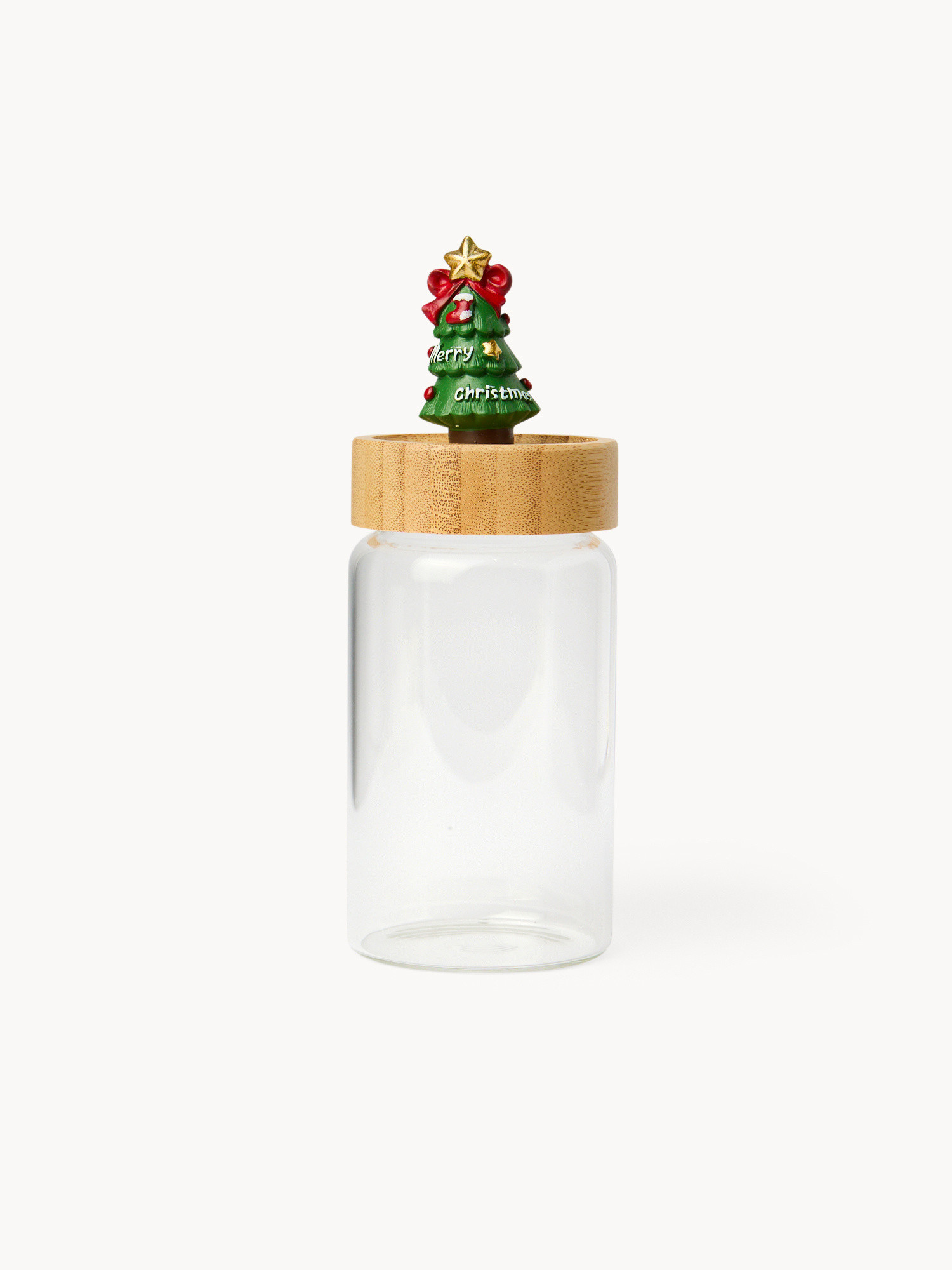 Glass jar with tree-shaped lid, Transparent, large image number 0