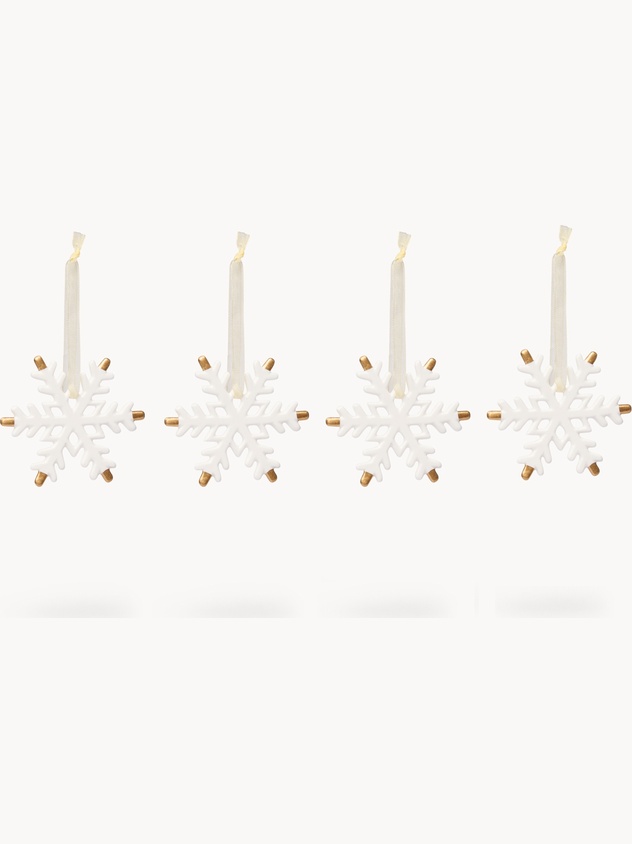 Set of 4 porcelain snowflake-shaped decorations