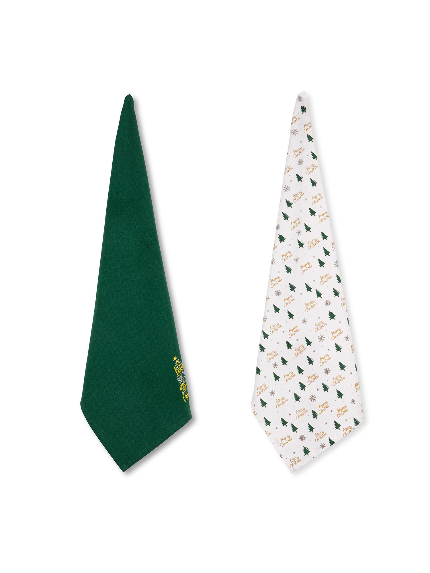 Set of 2 Christmas tree cotton tea towels, Green, large image number 0