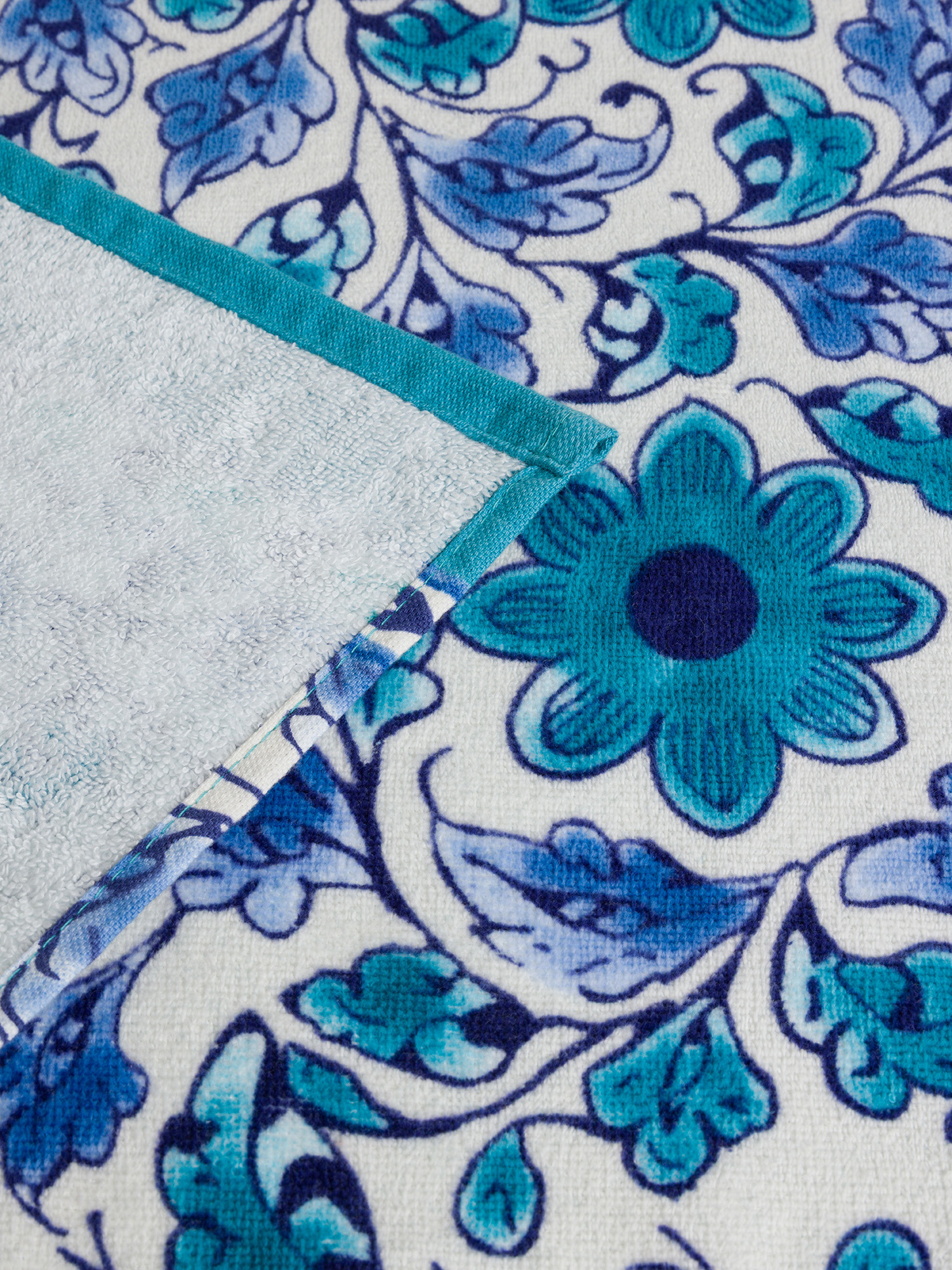 Asciugamano in cotone velour stampa floreale, Azzurro, large image number 2
