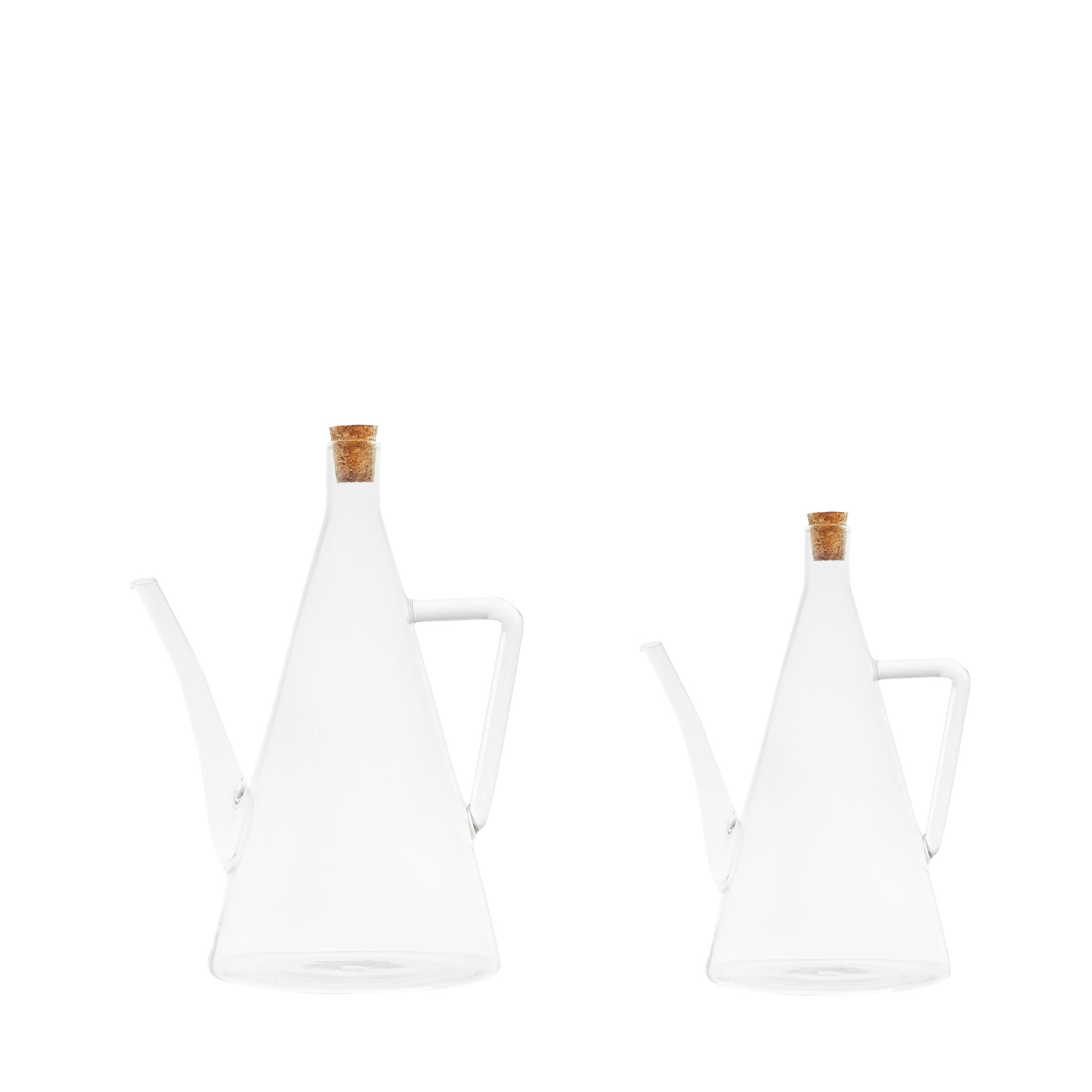 Glass oil bottle with cork stopper., Transparent, large image number 1