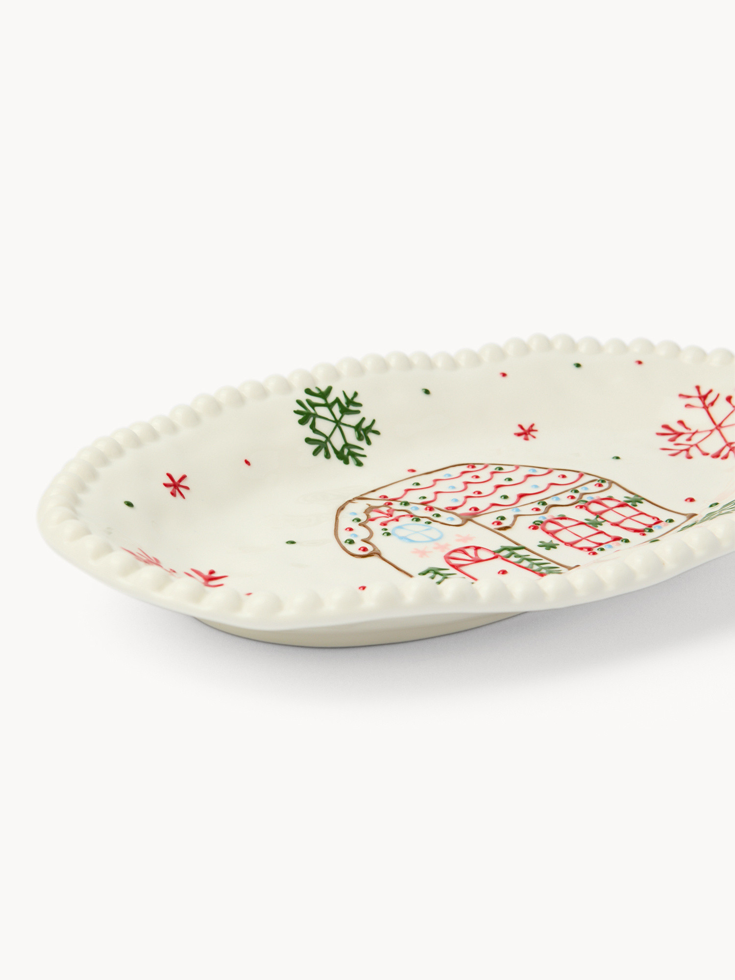 Porcelain Christmas village-shaped serving plate, White, large image number 1