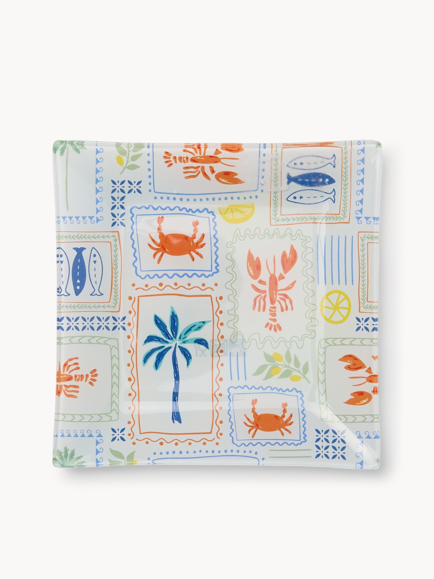 Glass plate with palm decoration - Introductory price, Multicolor, large image number 0