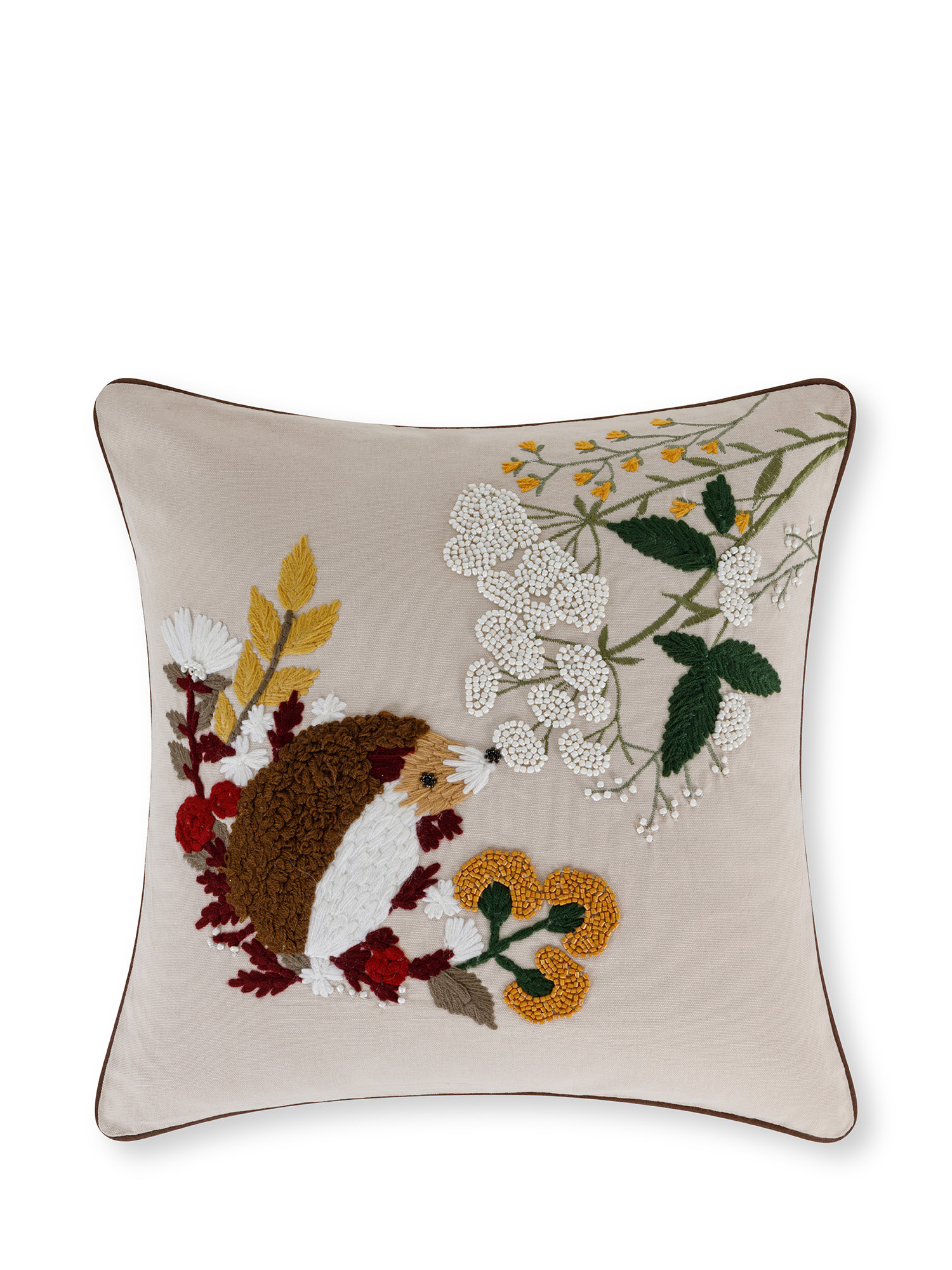 Hedgehog embroidered cushion 45x45 cm, Multicolor, large image number 0