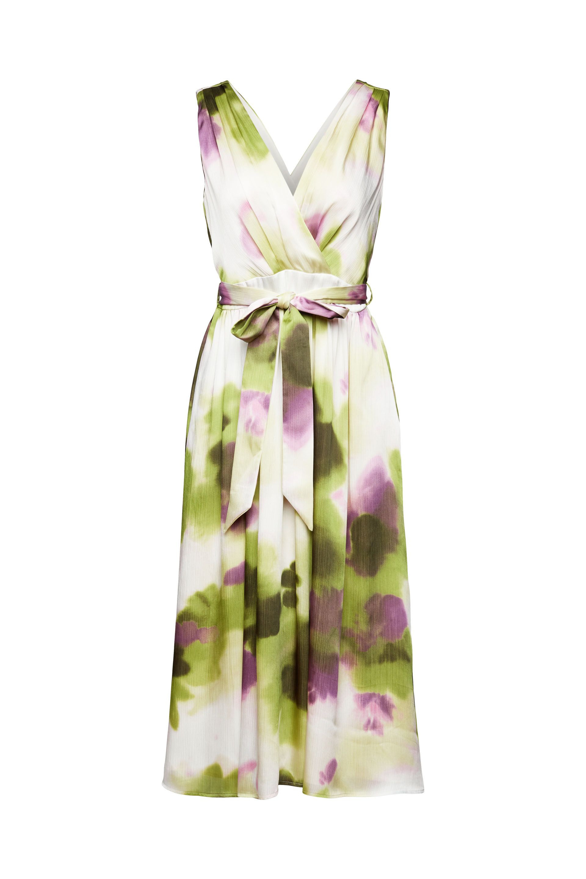 Esprit - Satin mini dress with floral print, Light Green, large image number 0