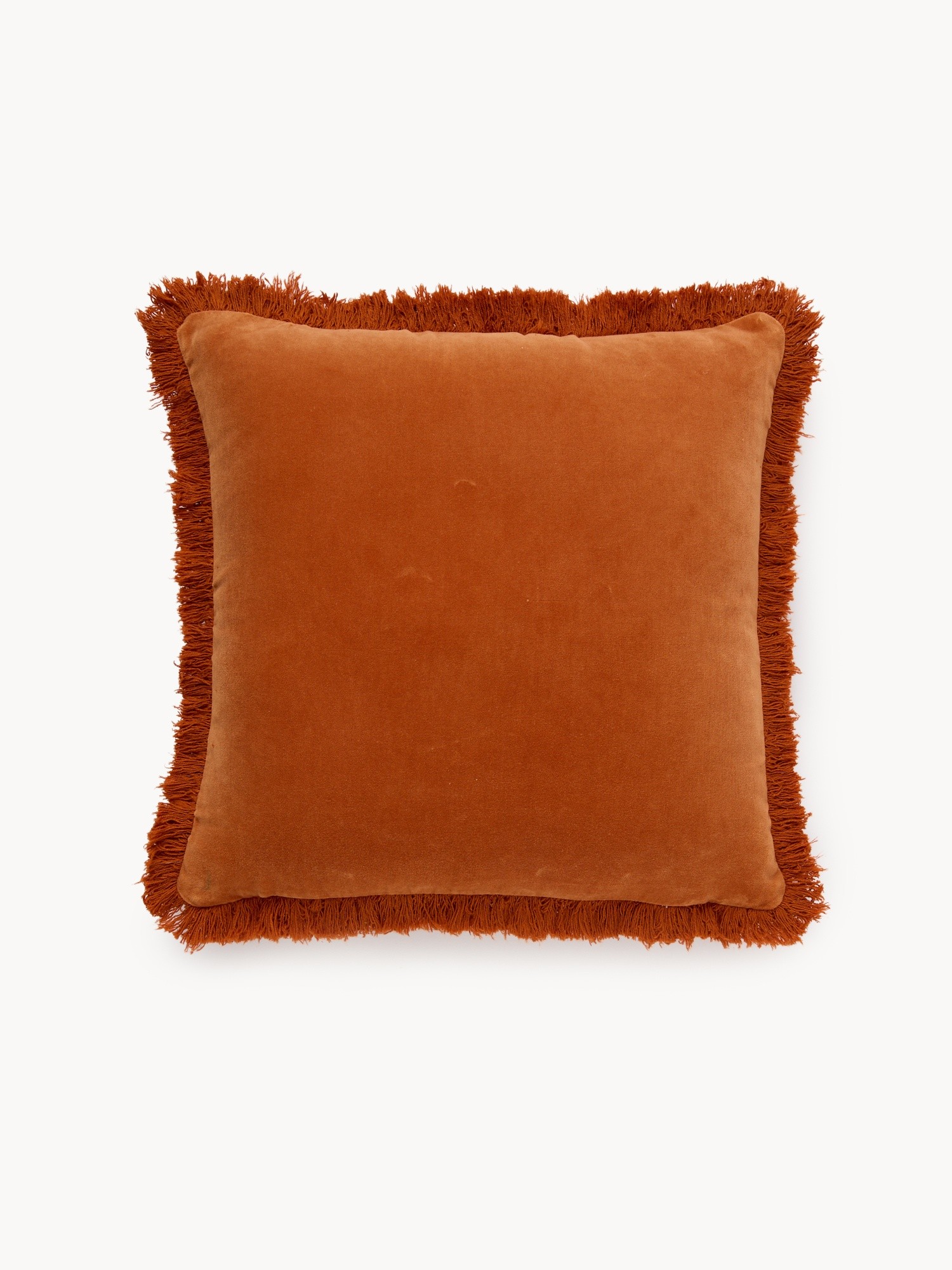 Velvet pillow with fringe 45x45cm, Orange, large image number 0