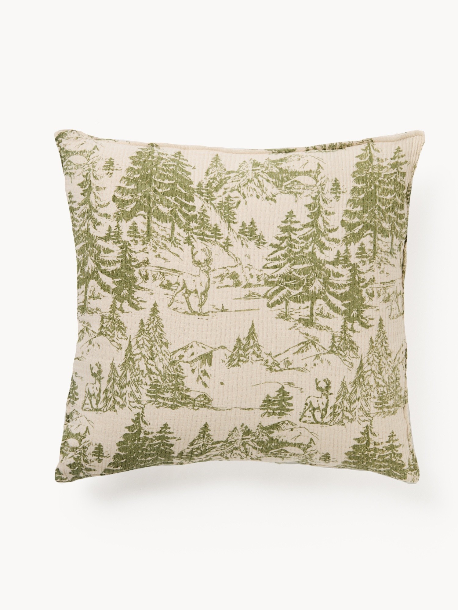 Cotton gauze cushion with Toile de Jouy pattern 50x50cm, Green, large image number 1