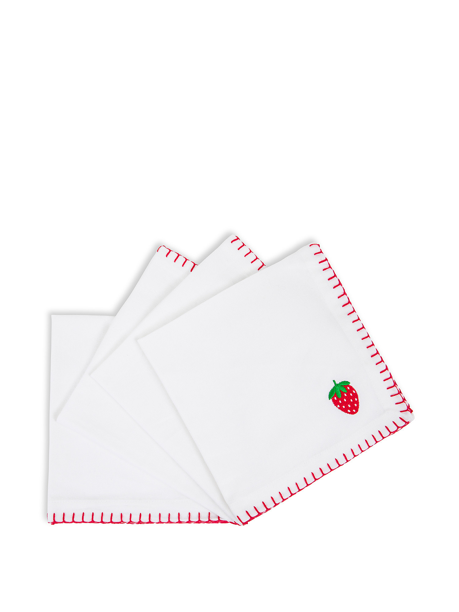 Set of 4 strawberry embroidered cotton napkins, White, large image number 0