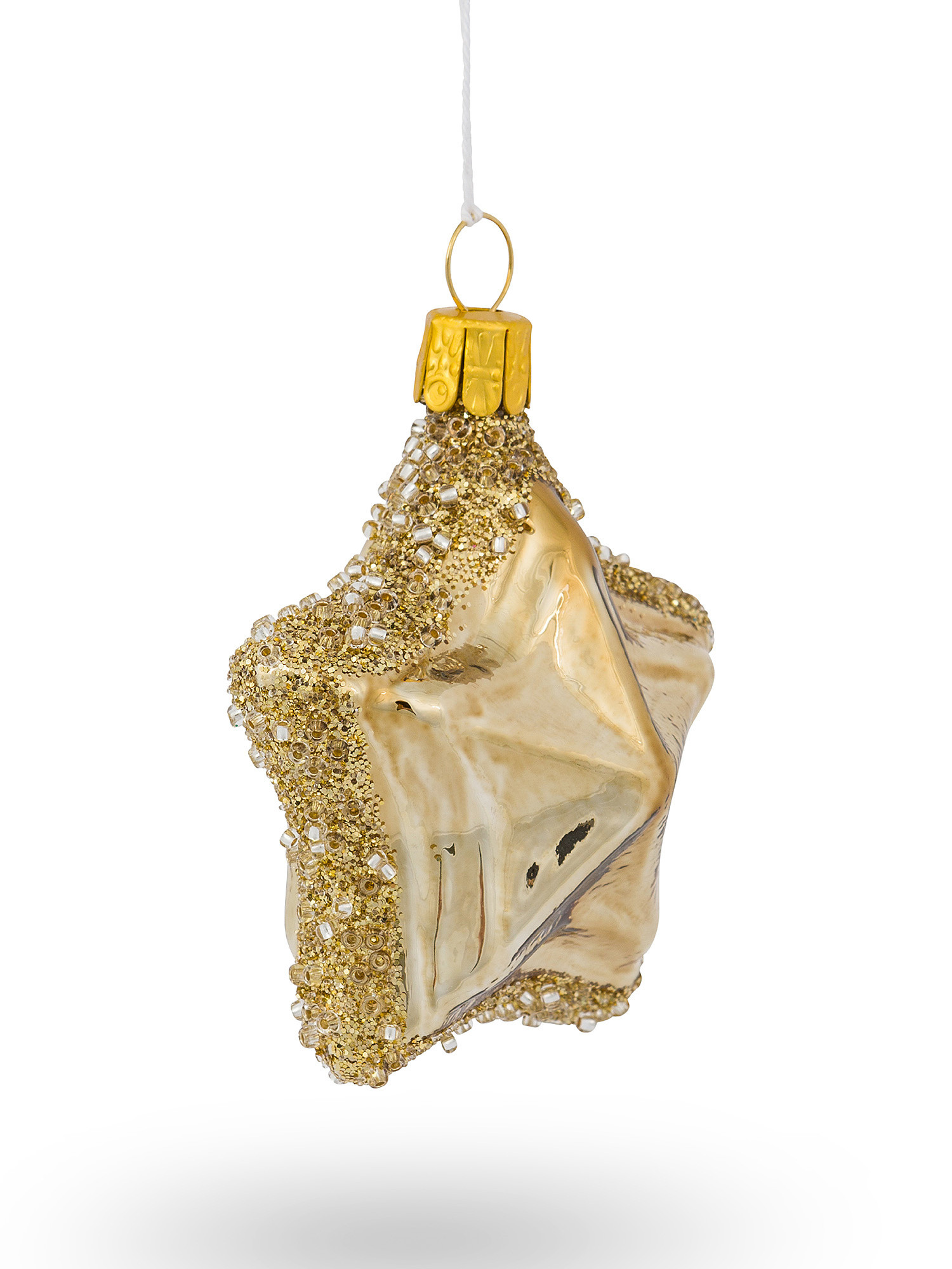 Addobbo albero a stella in vetro soffiato a bocca e decorato a mano da artigiani europei, Oro, large image number 1