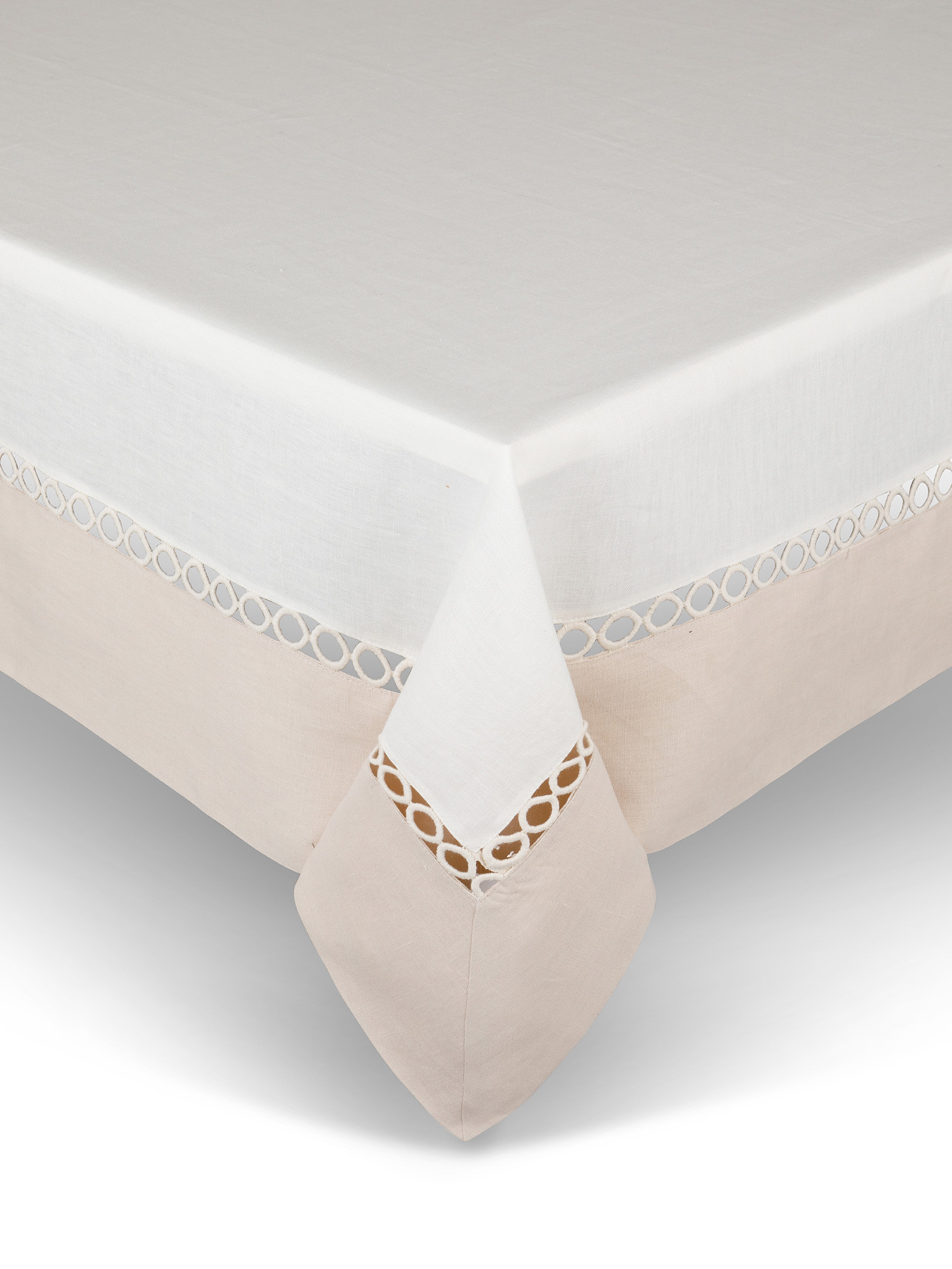 Two-tone pure linen tablecloth, White, large image number 0