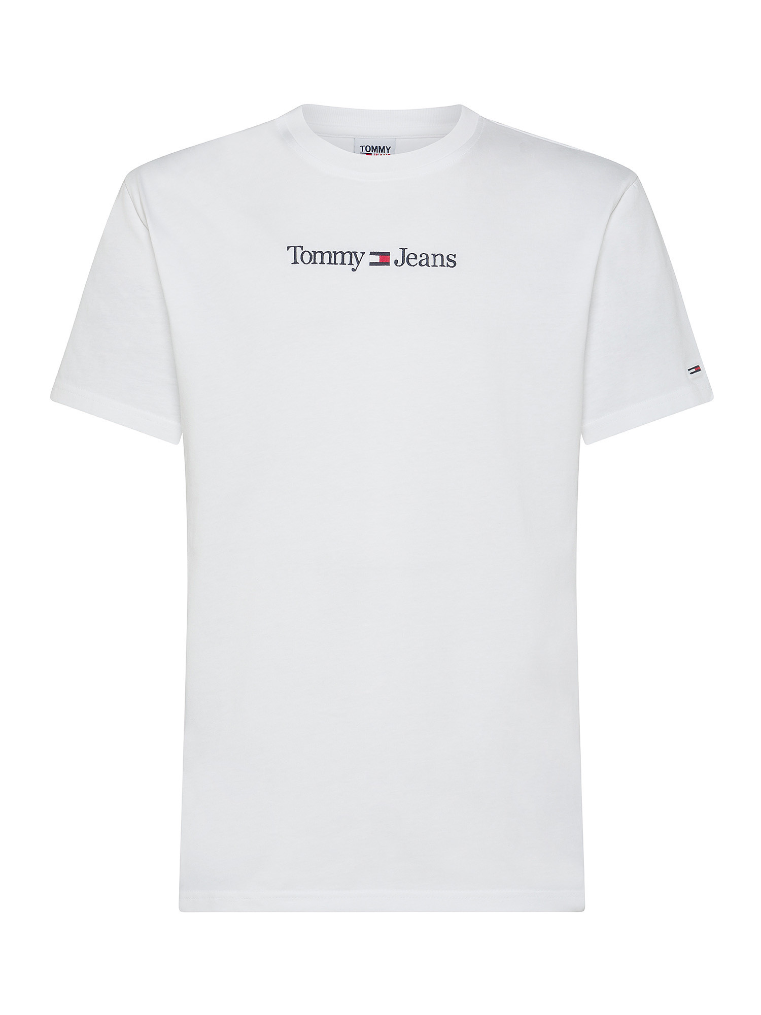 Tommy Jeans - T-shirt girocollo in cotone con logo ricamato, Bianco, large image number 0