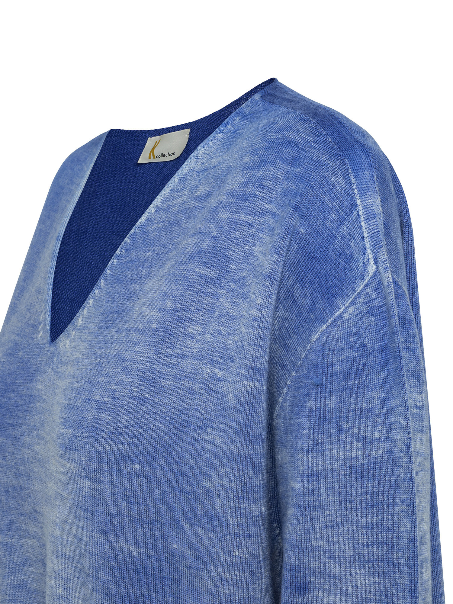 K Collection - Maglia scollo a V in lana extrafine, Blu, large image number 2