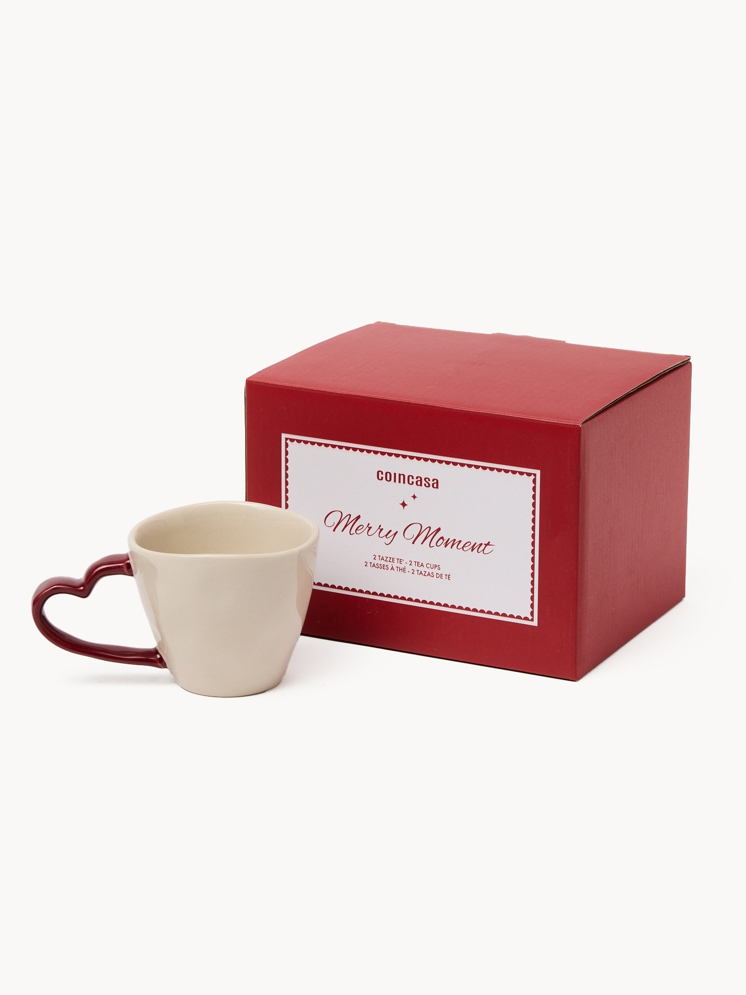 Set of 2 heart-shaped ceramic teacups, Bianco/Rosso, large image number 0