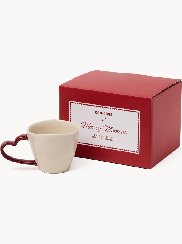 Set of 2 heart-shaped ceramic teacups