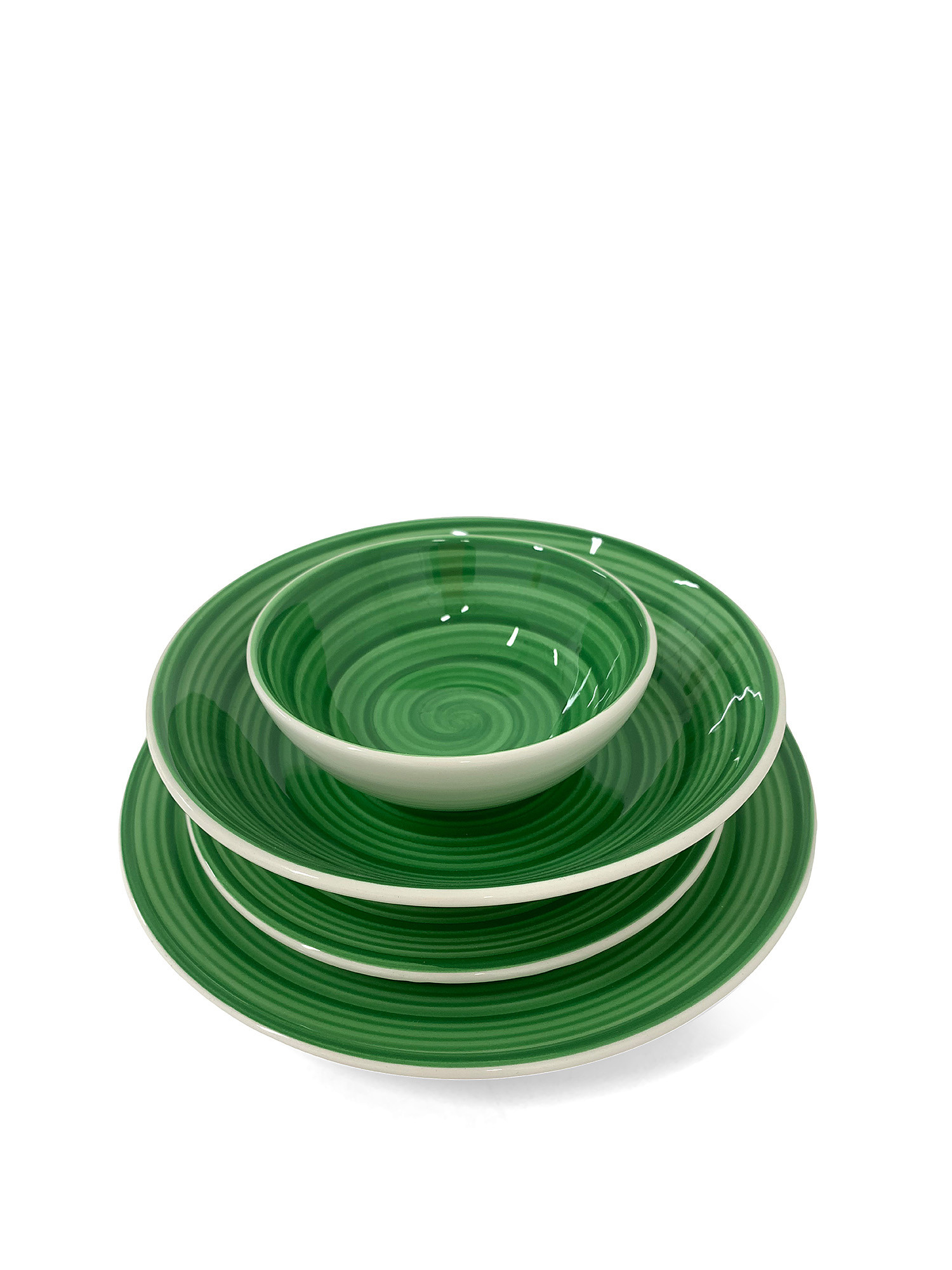 Spiral hand painted ceramic dinner plate, Green, large image number 1