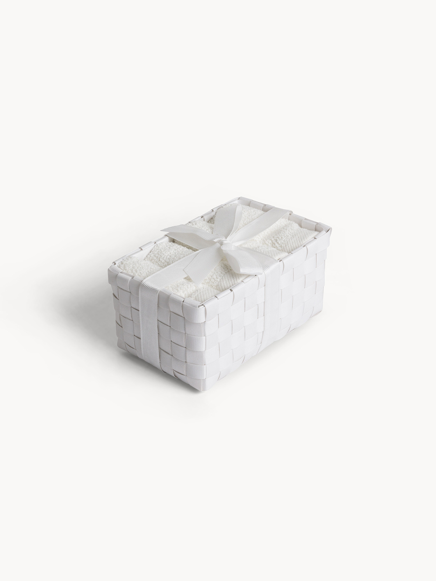 Basket of 4 plain cotton washcloths, White, large image number 2