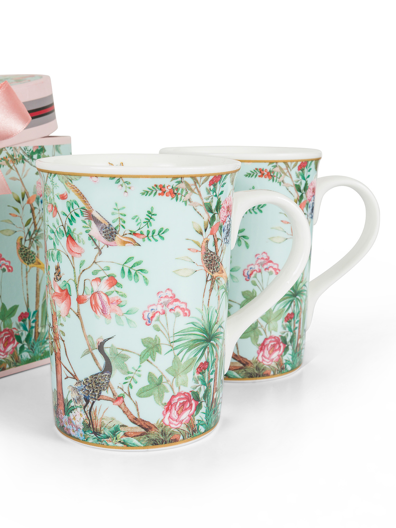 Set of 2 new bone china mugs with heron motif, Multicolor, large image number 1