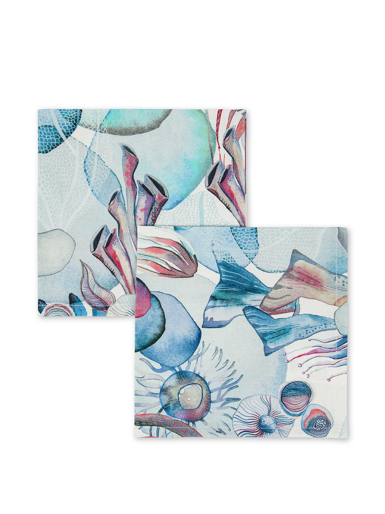 Set 2 tovaglioli panama di cotone stampa fondale marino, Multicolor, large image number 0