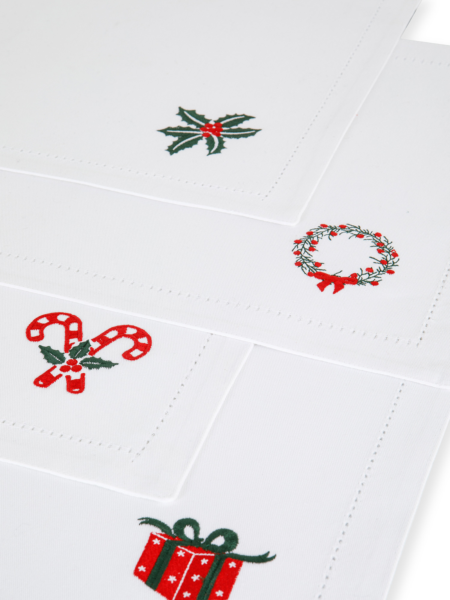 Cotton placemats with Christmas embroidery, White, large image number 1