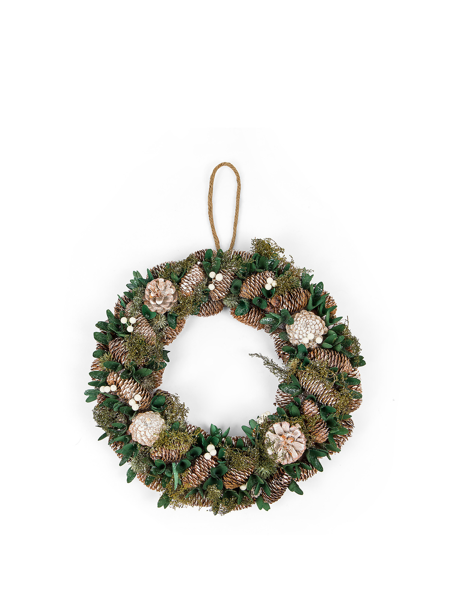 Decorative wreath with pine cones and berries, White, large image number 0