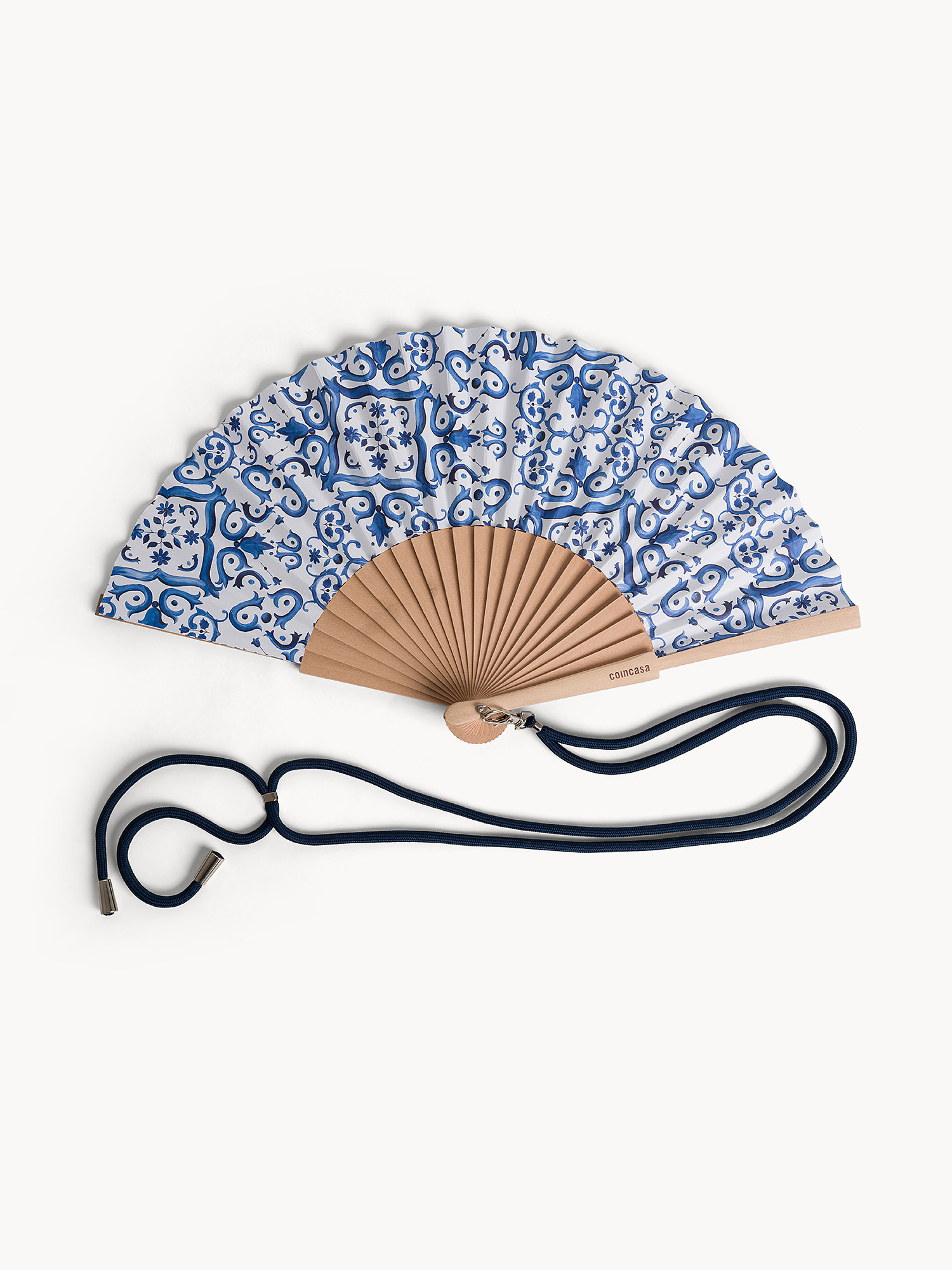  Natural wood and paper fan, Blue, large image number 0