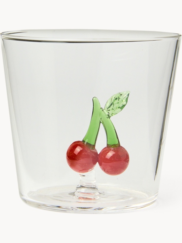 Bicchiere in vetro borosilicato dettaglio ciliegie