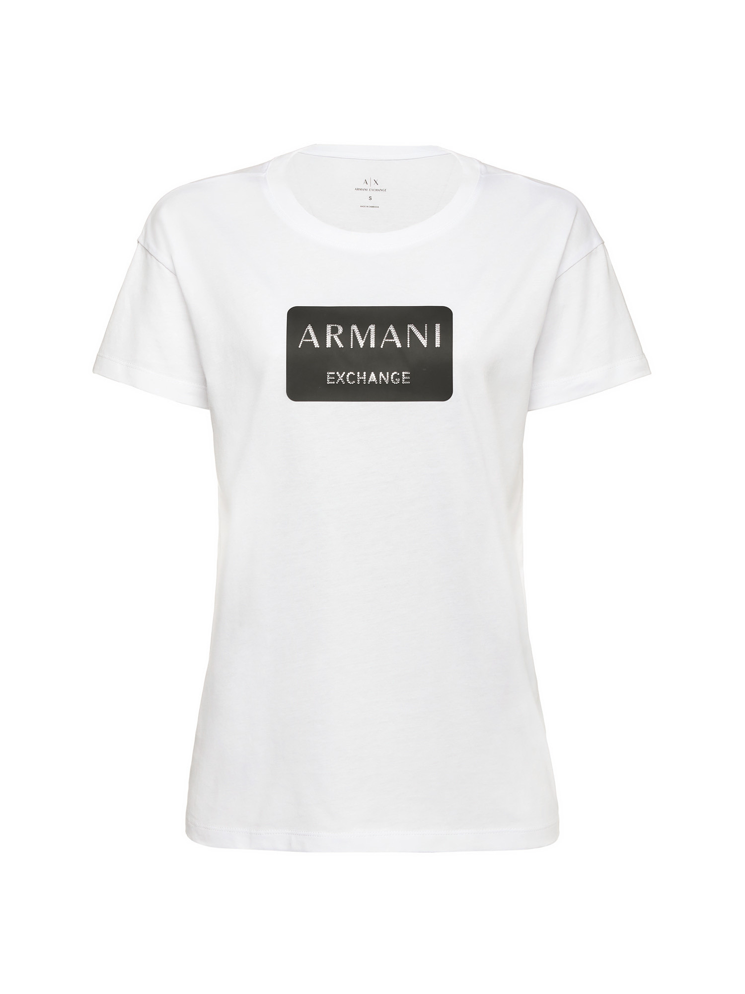 Armani Exchange - Boyfriend fit cotton T-shirt with logo, White, large image number 0