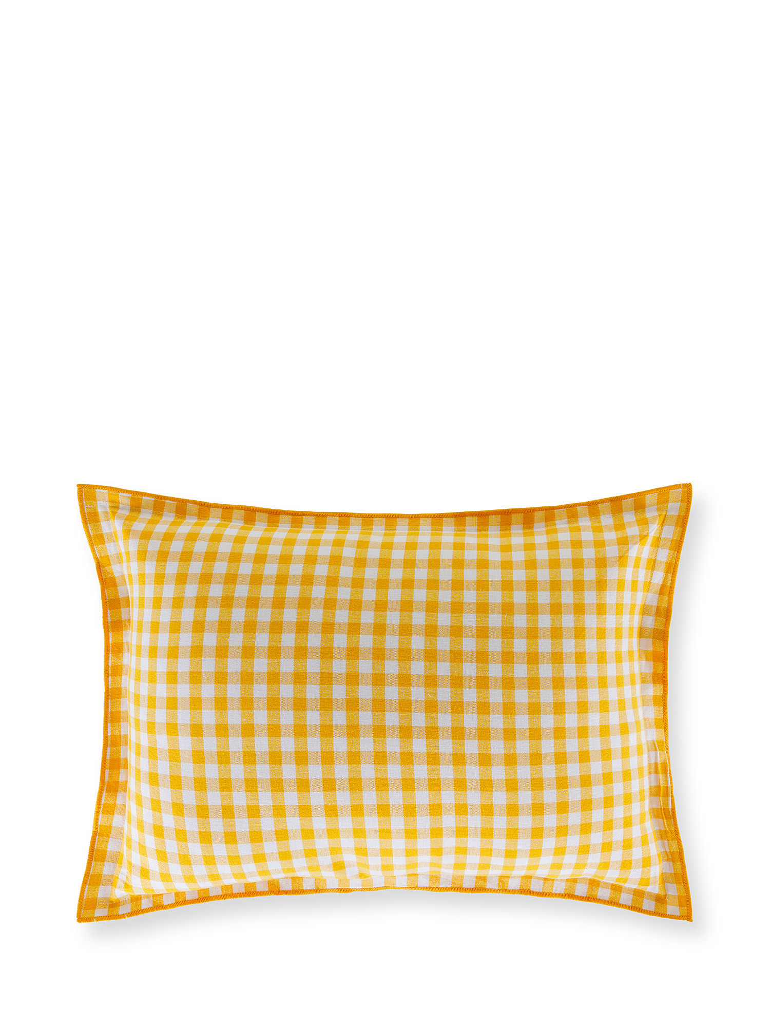 Washed cotton cushion with checks 35x50cm, Yellow, large image number 0