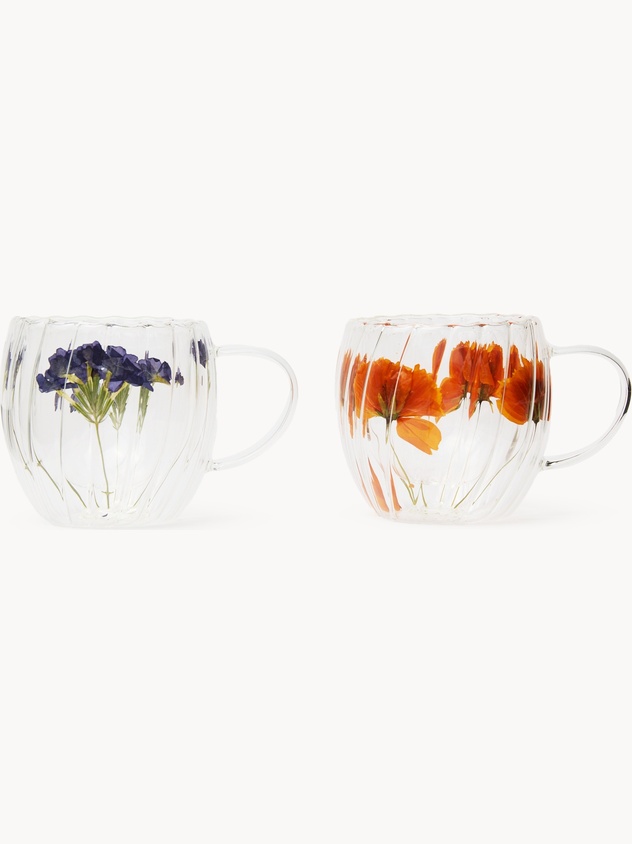 Double-Walled Espresso Cups with Flowers