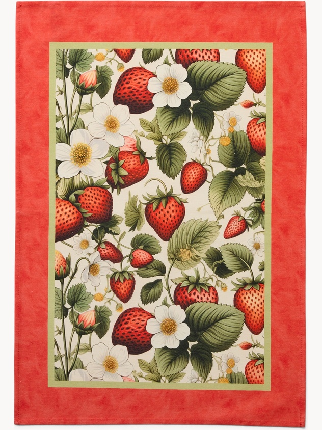 Tea towel Strawberry-print cotton dishcloth by Tessitura Randi