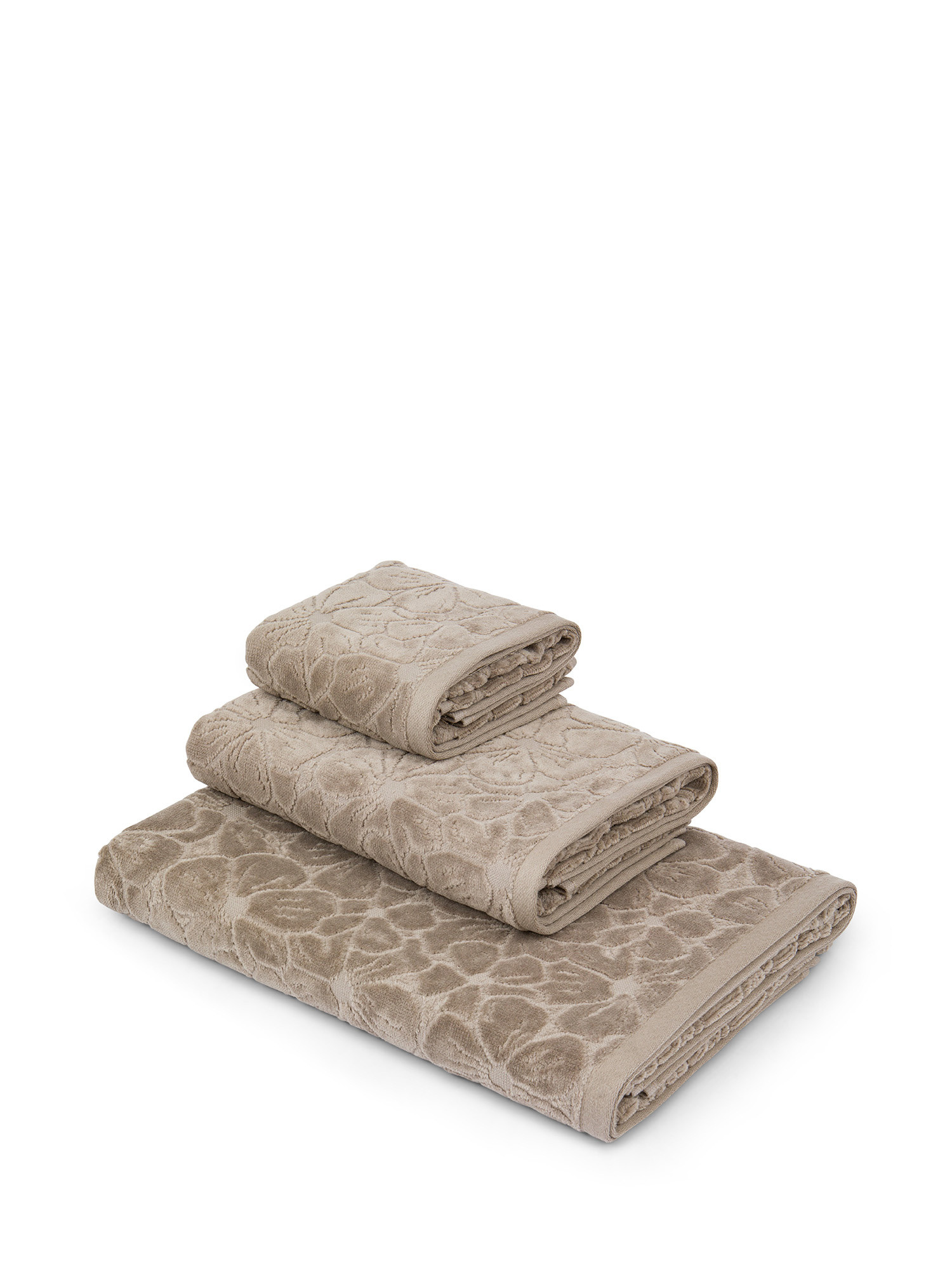 Cotton velour towel with embossed flower work, TAUPE, large image number 0