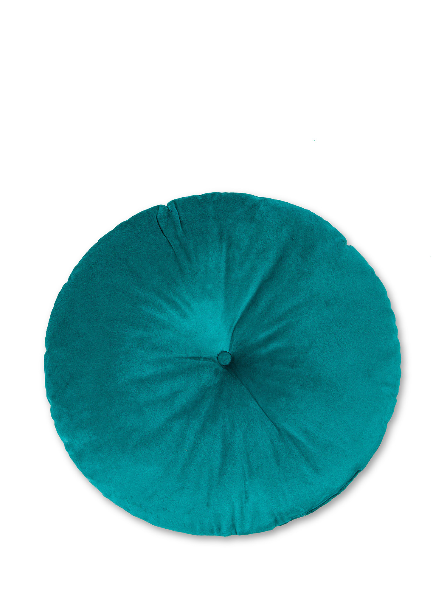 Round solid color velvet cushion, Teal, large image number 1