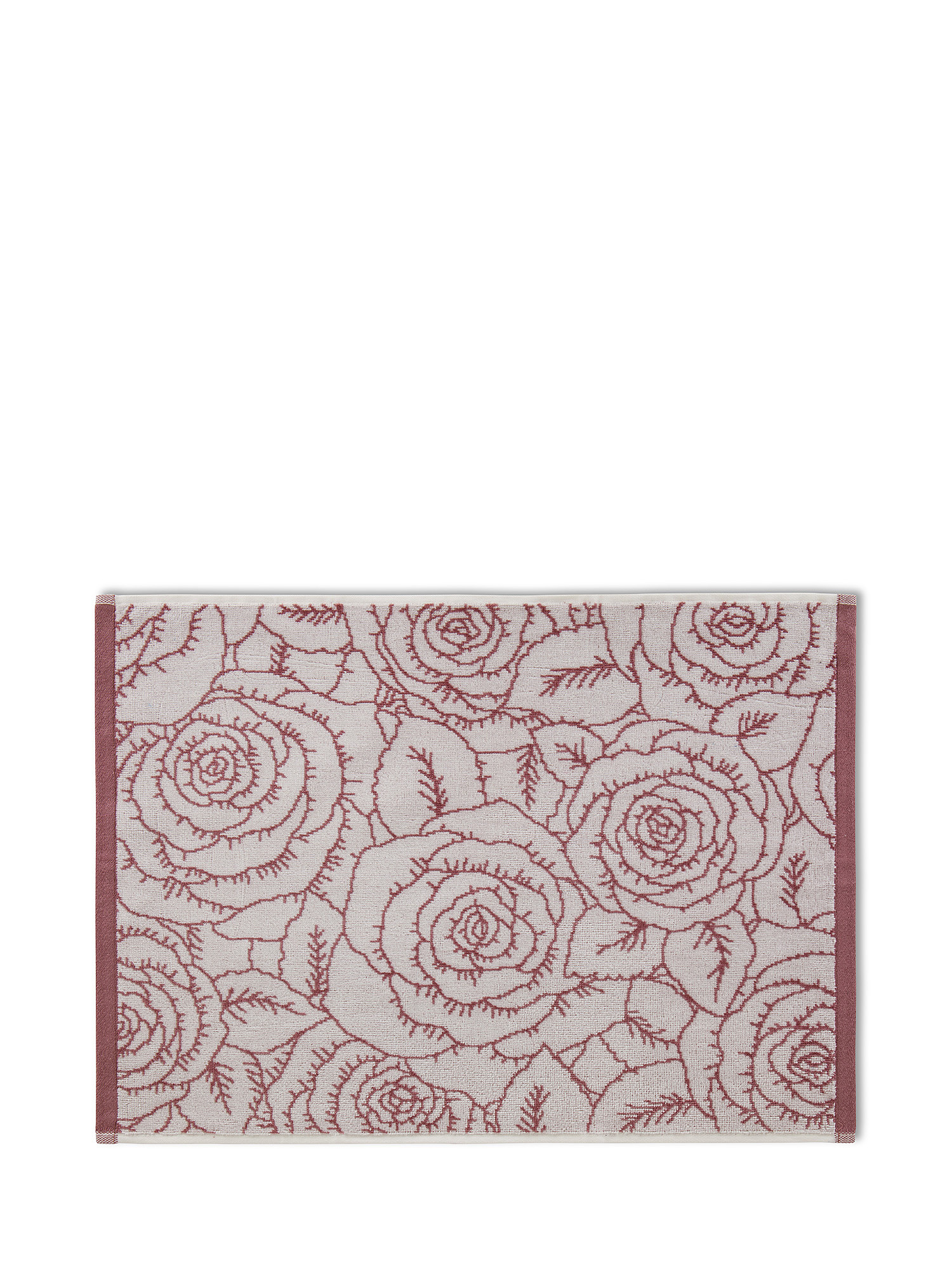 Cotton velor towel with roses motif, Dark Pink, large image number 1
