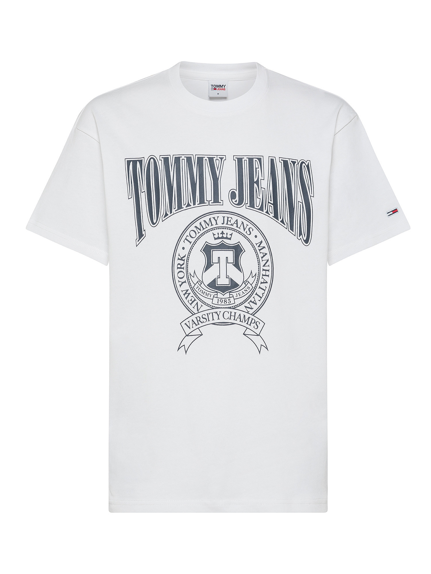 Tommy Jeans - Crew neck cotton T-shirt with print and logo, White, large image number 0